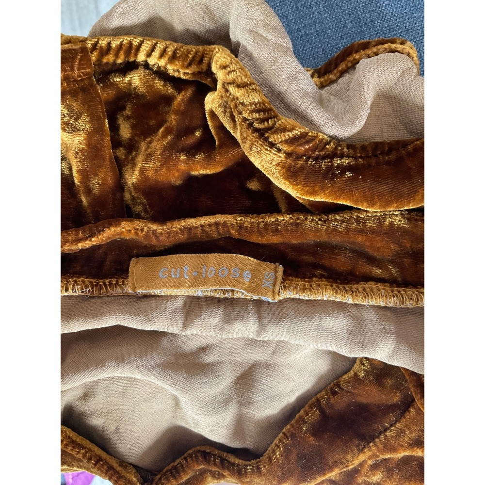 Cut Loose Women Silk Blend Velvet Mock Neck Top Burnt Mustard Gold XS USA Made - Picture 3 of 6